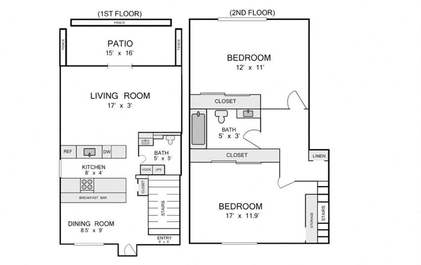 Wellington Court Townhomes 2x1.5 Floor Plan